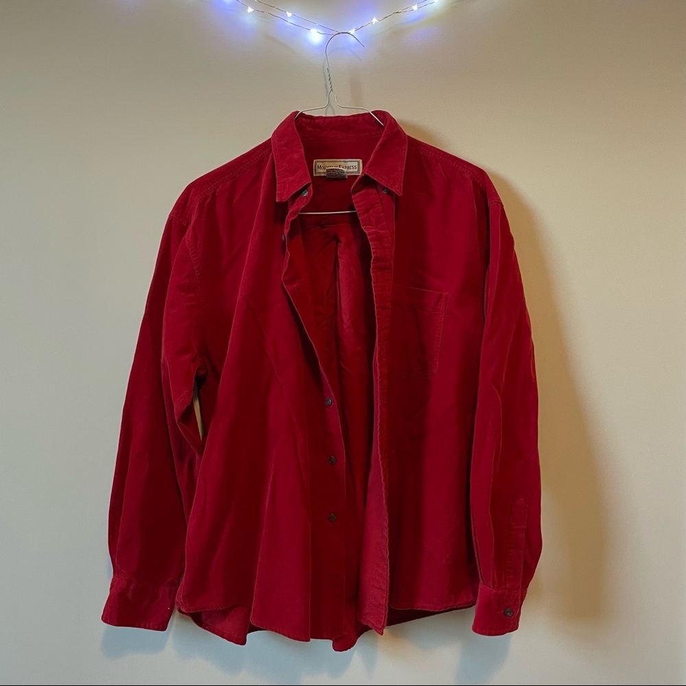 Vintage Red Corduroy Botton-Down Long Sleeved Shirt / Shacket Oversized Shirt